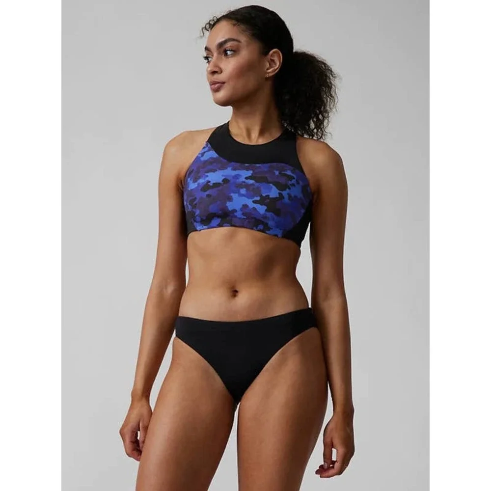 Athleta Freestyle Camo High Neck Bikini Top size L Blue
